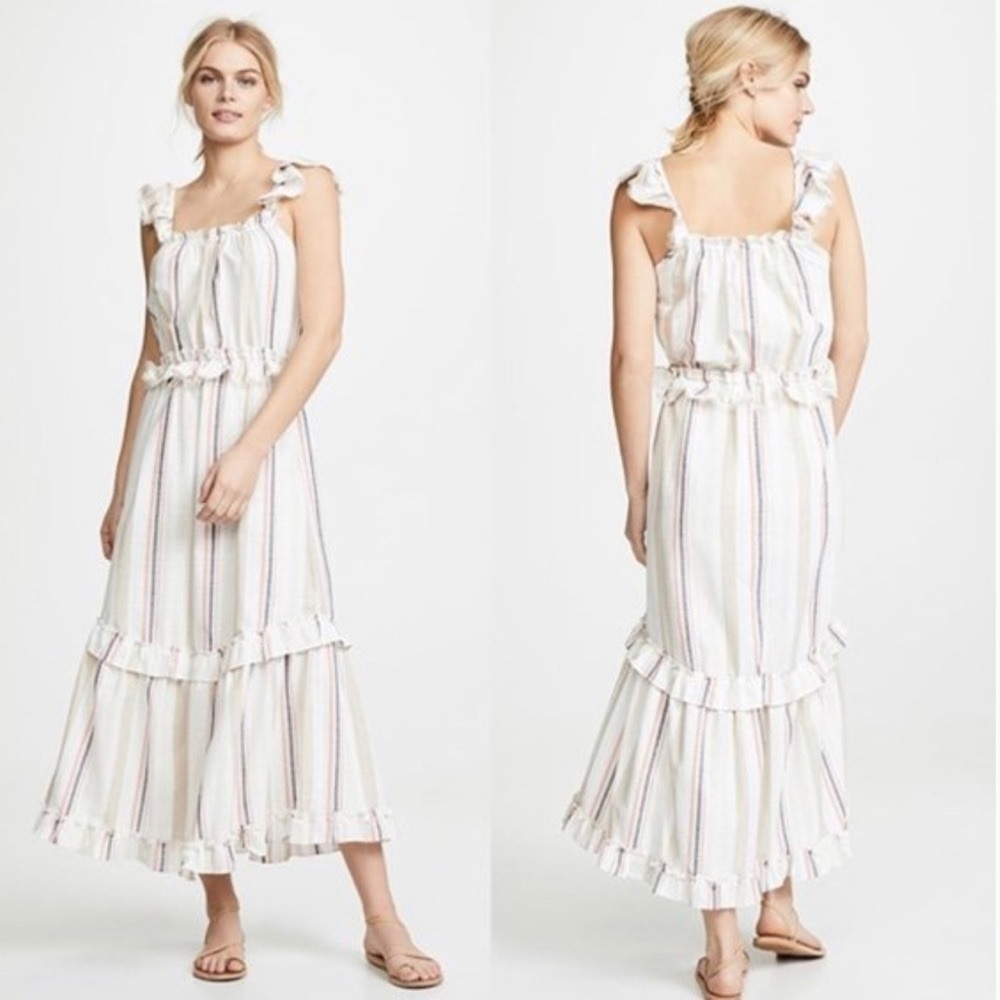 Misa Los Angeles Dress Idonia Maxi Lace Chambray Striped Dress Size M